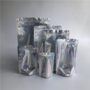 Tukku-uudelleenlämmitettävät läpinäkyvät edessä olevat holografiset stand up -laukut, laminoidut muoviset vetoketjullinen laukut, varastossa